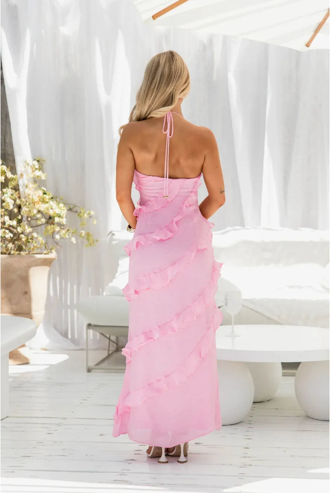 Dames Elegante Halter Maxi Jurk met Ruffles | Luchtig, Vrouwelijk en Zomers Chic | Giulia