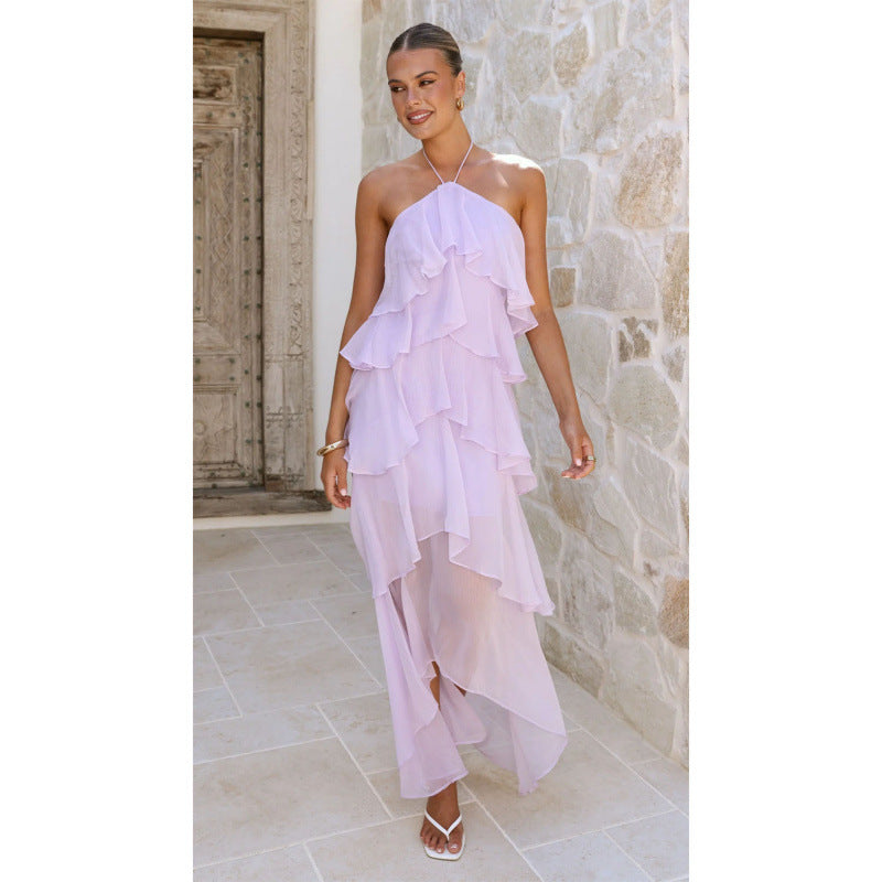 Dames Halter Midi Jurk met Ruffles | Luchtige en Elegante Zomerlook | Giuliana