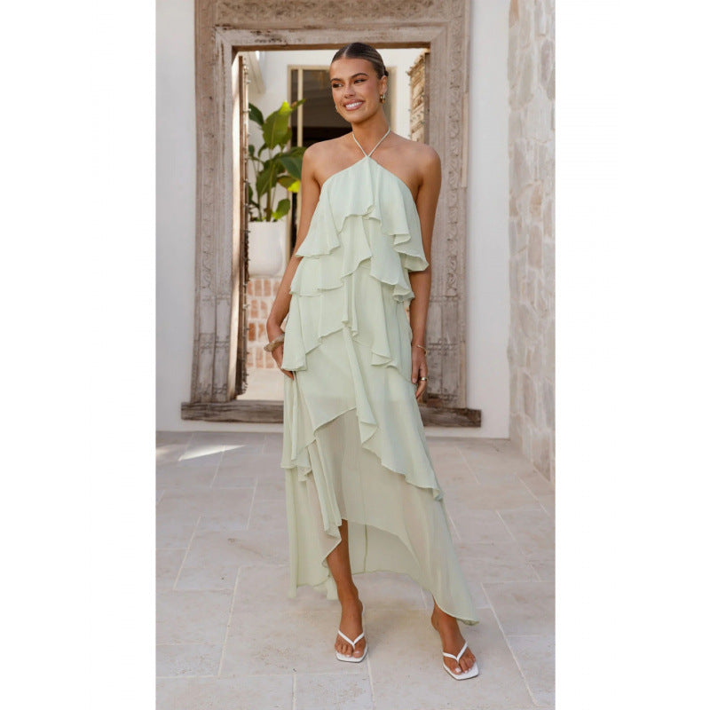 Dames Halter Midi Jurk met Ruffles | Luchtige en Elegante Zomerlook | Giuliana