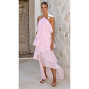 Dames Halter Midi Jurk met Ruffles | Luchtige en Elegante Zomerlook | Giuliana