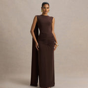 Dames Elegante Rugloze Maxi Jurk met Dramatische Cape Details | Slim Fit en Open Rug | Gladys