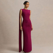 Dames Elegante Rugloze Maxi Jurk met Dramatische Cape Details | Slim Fit en Open Rug | Gladys