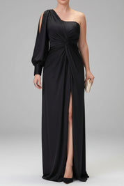 Dames One-Shoulder Satijnen Maxi Jurk met Split | Luxe Glans & Verleidelijke Elegantie | Glammy