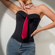 Dames Strapless Corset Top | Bandeau Top met Stropdas Detail | Elegante Y2K Party Top | Glauren