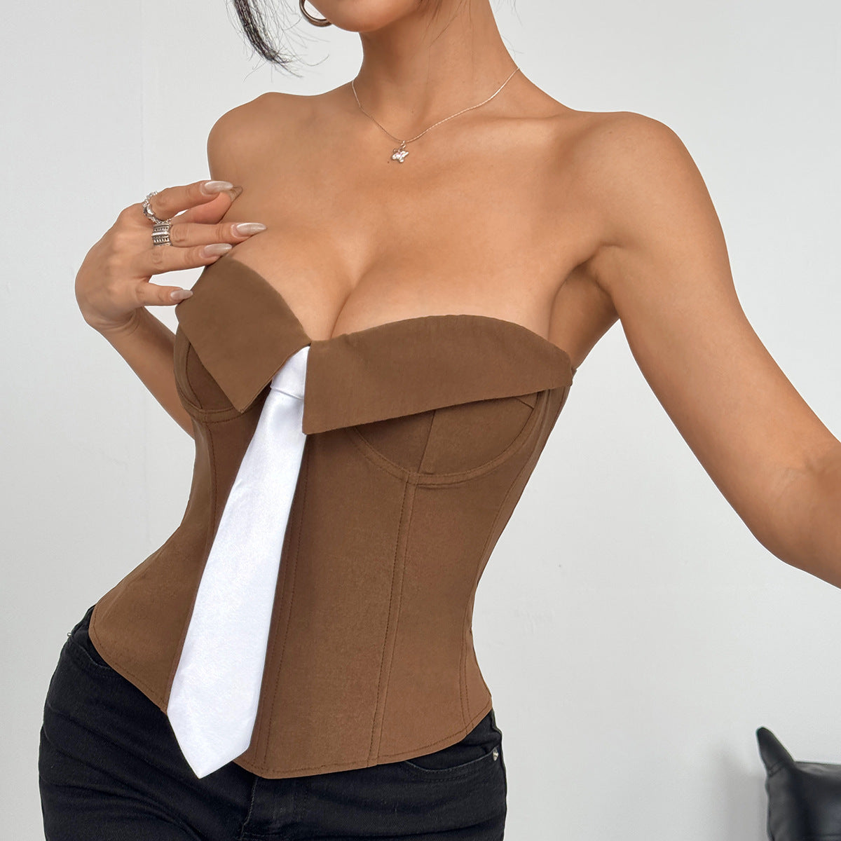 Dames Strapless Corset Top | Bandeau Top met Stropdas Detail | Elegante Y2K Party Top | Glauren
