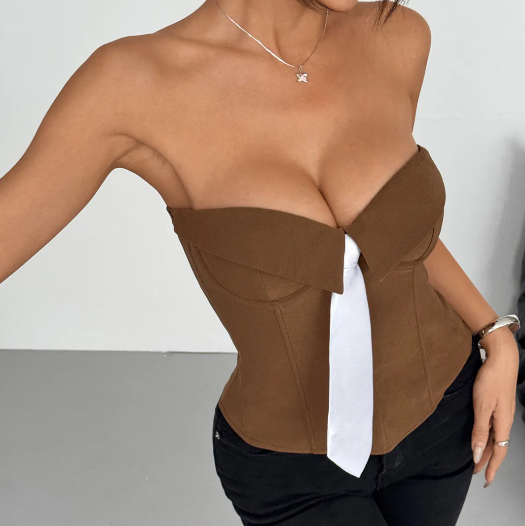 Dames Strapless Corset Top | Bandeau Top met Stropdas Detail | Elegante Y2K Party Top | Glauren