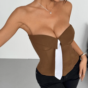 Dames Strapless Corset Top | Bandeau Top met Stropdas Detail | Elegante Y2K Party Top | Glauren