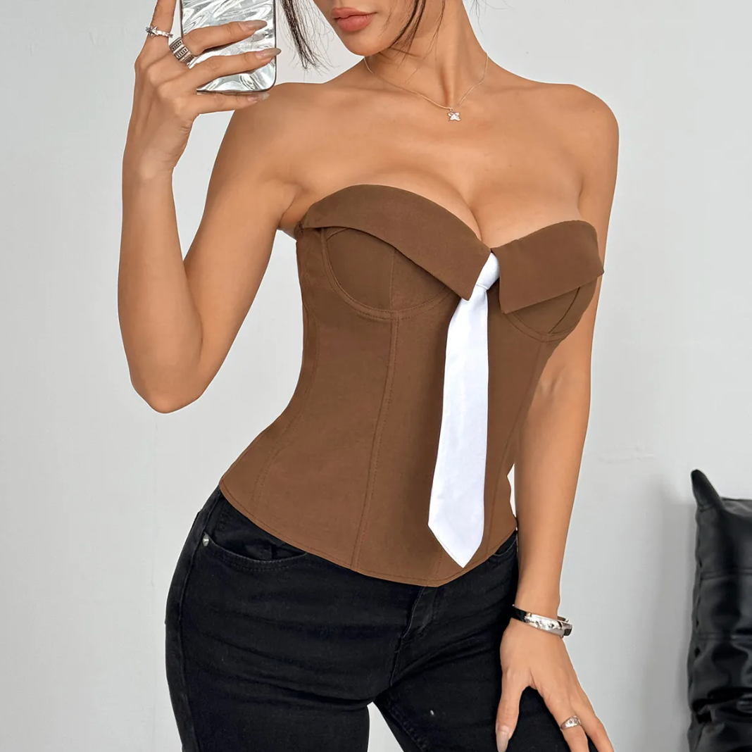 Dames Strapless Corset Top | Bandeau Top met Stropdas Detail | Elegante Y2K Party Top | Glauren