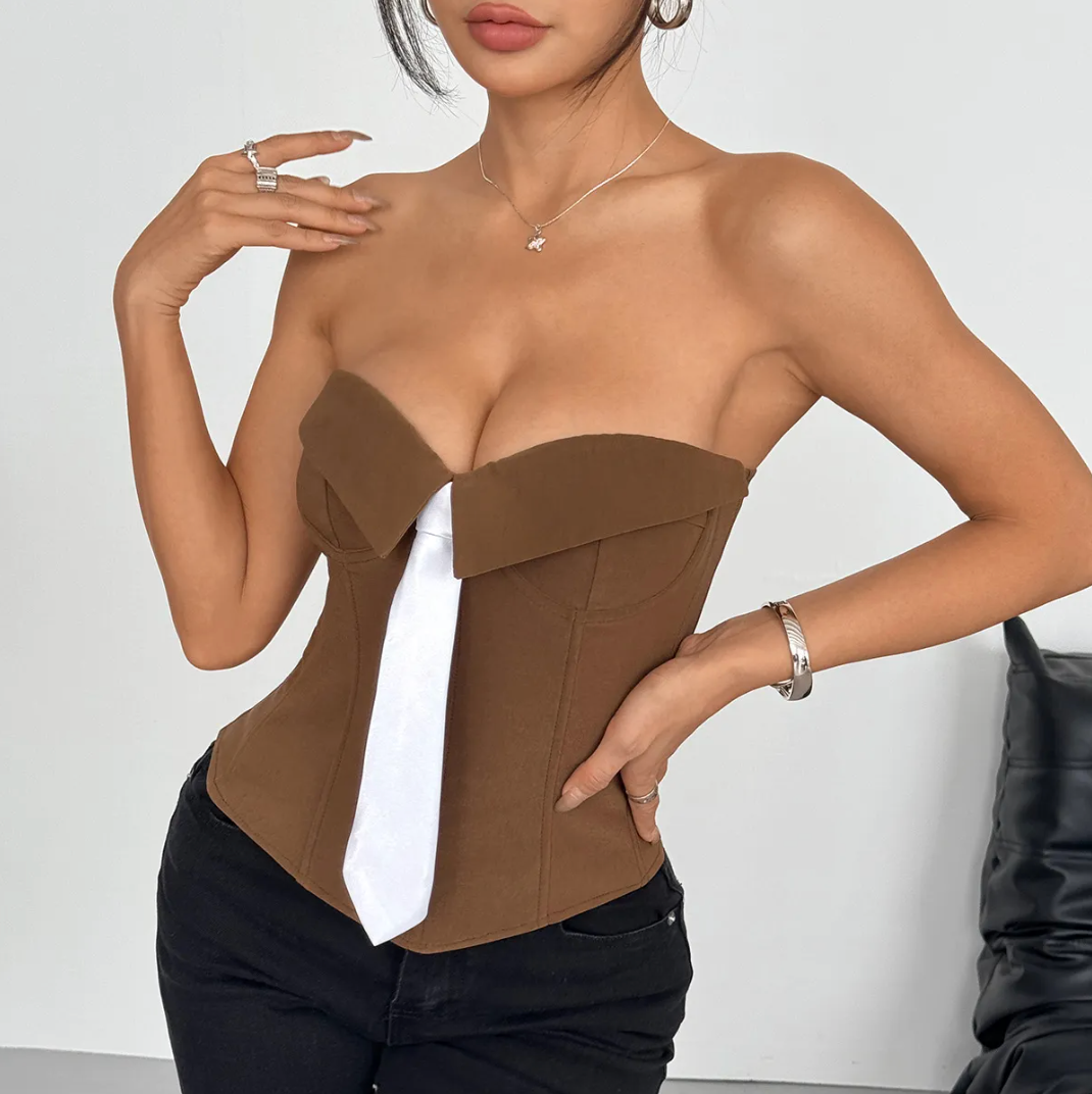 Dames Strapless Corset Top | Bandeau Top met Stropdas Detail | Elegante Y2K Party Top | Glauren