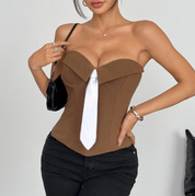 Dames Strapless Corset Top | Bandeau Top met Stropdas Detail | Elegante Y2K Party Top | Glauren