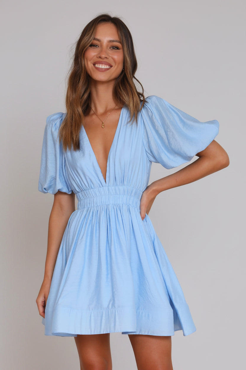 Dames Luchtige V-Hals Zomerjurk met Pofmouwen | A-lijn Jurk voor een Frisse Look | Gledis