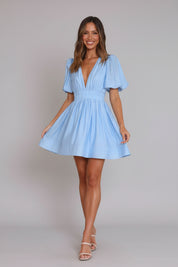 Dames Luchtige V-Hals Zomerjurk met Pofmouwen | A-lijn Jurk voor een Frisse Look | Gledis