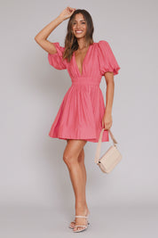Dames Luchtige V-Hals Zomerjurk met Pofmouwen | A-lijn Jurk voor een Frisse Look | Gledis