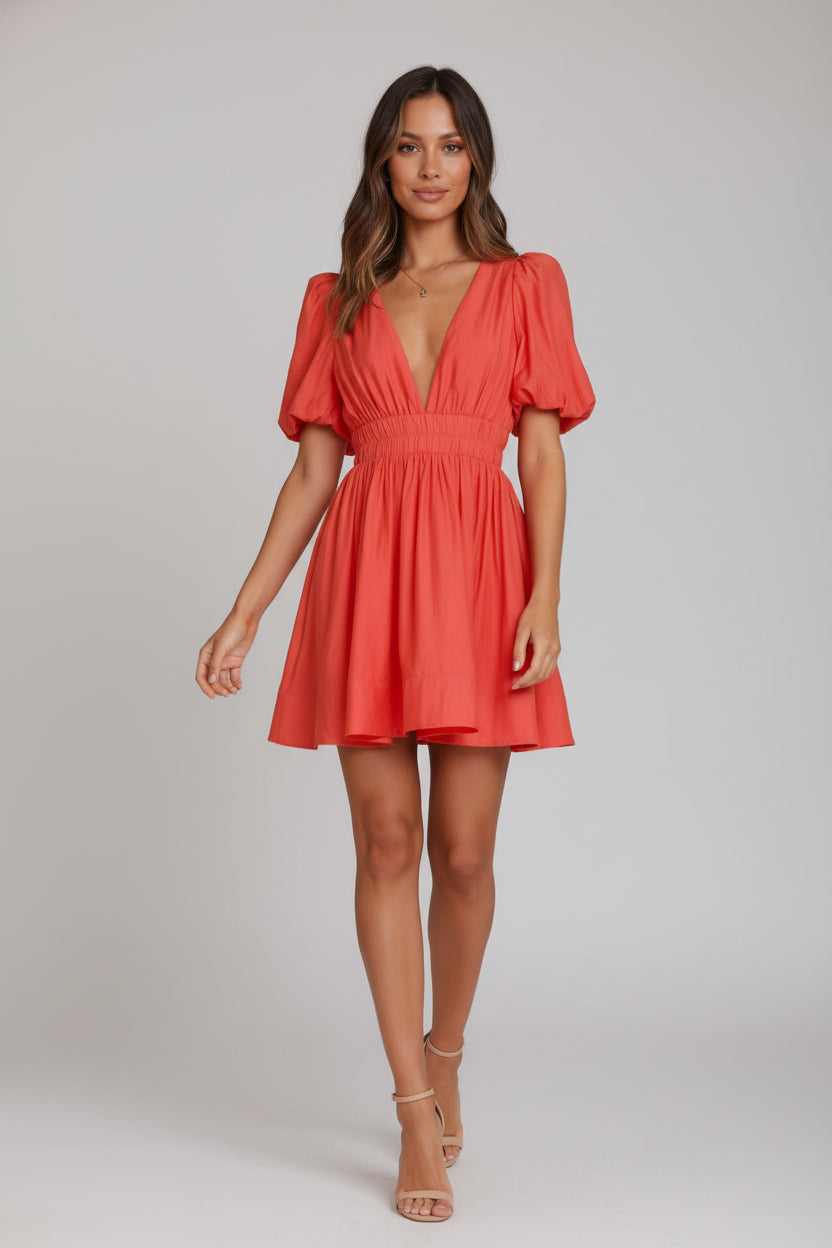Dames Luchtige V-Hals Zomerjurk met Pofmouwen | A-lijn Jurk voor een Frisse Look | Gledis