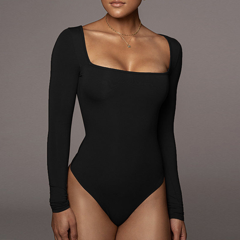 Dames Strakke Square Neck Bodysuit met Lange Mouwen | Glemi