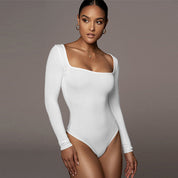 Dames Strakke Square Neck Bodysuit met Lange Mouwen | Glemi