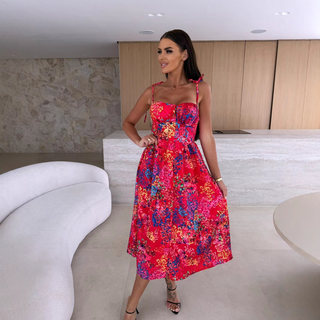 Dames Elegante Zomerse Print Midi Jurk met A-lijn Pasvorm | Glemon