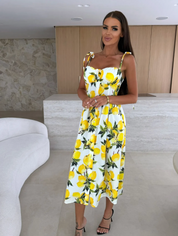 Dames Elegante Zomerse Print Midi Jurk met A-lijn Pasvorm | Glemon