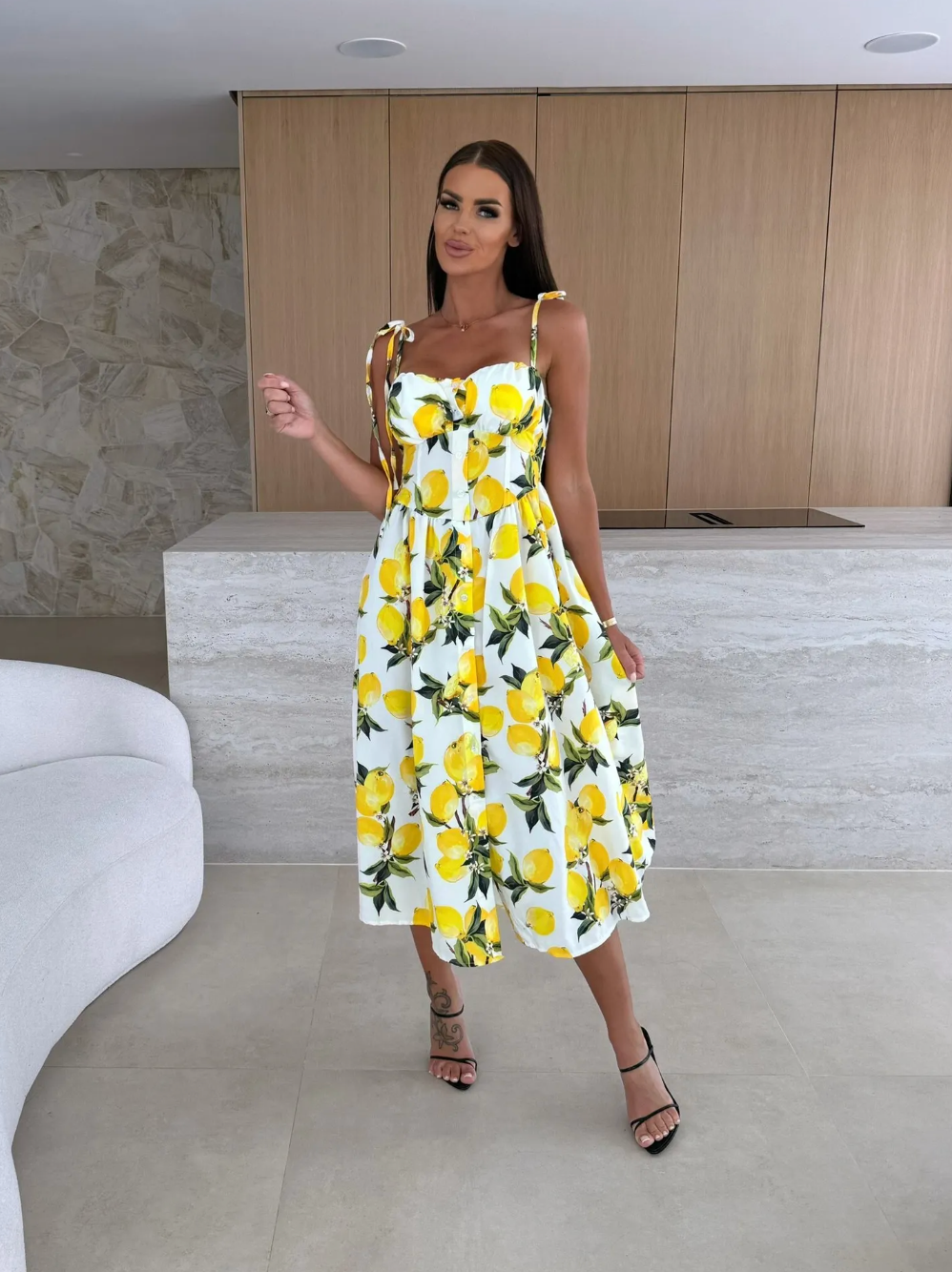 Dames Elegante Zomerse Print Midi Jurk met A-lijn Pasvorm | Glemon