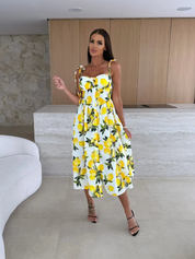 Dames Elegante Zomerse Print Midi Jurk met A-lijn Pasvorm | Glemon