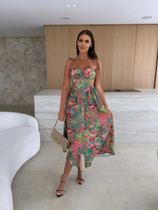 Dames Elegante Zomerse Print Midi Jurk met A-lijn Pasvorm | Glemon