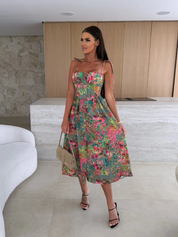 Dames Elegante Zomerse Print Midi Jurk met A-lijn Pasvorm | Glemon