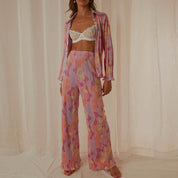 Dames Trendy Print Set | Tweedelige Blouse En Broek Set Met Wide Leg | Glimiza