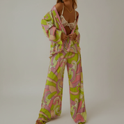 Dames Trendy Print Set | Tweedelige Blouse En Broek Set Met Wide Leg | Glimiza