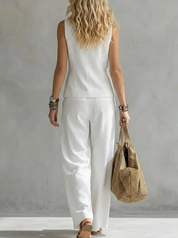 Dames Elegante 2-Delige Linnen Look Set | Mouwloze Gilet & Wijde Broek | Stijlvolle Zomerset | Glinda