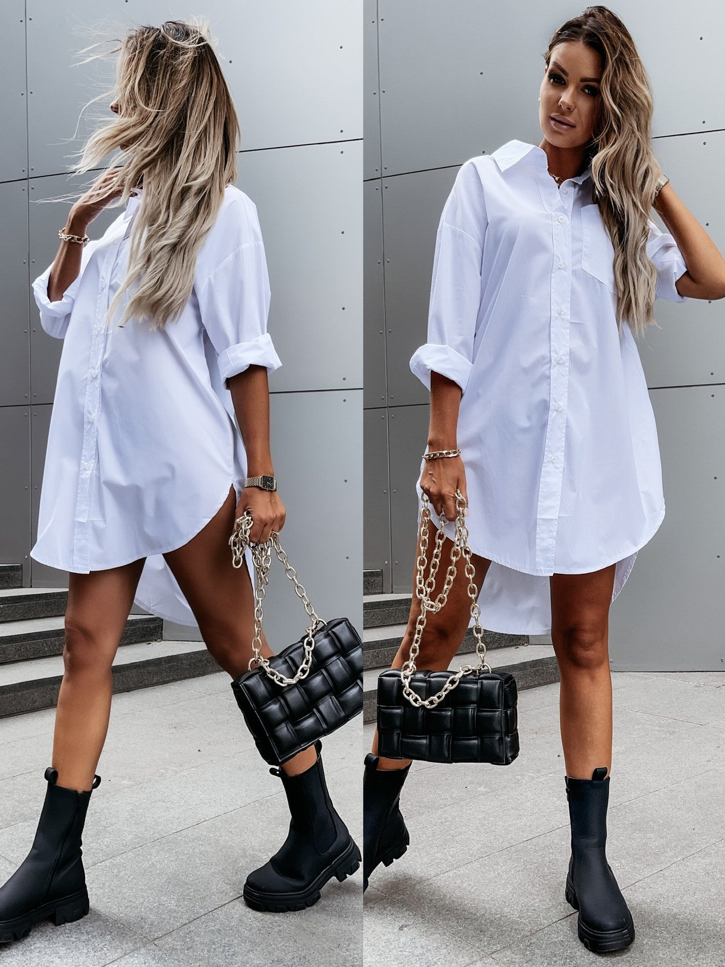 Dames Luchtige Oversized Blouse Jurk | Lange Losvallende Shirt Jurk Met Knoopsluiting | Glouisa
