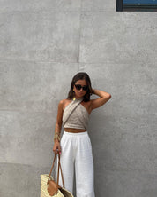 Dames Linnen Halter Top met Open Rug en Getailleerde Pasvorm | Crop Top | Goldy