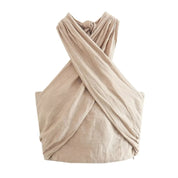 Dames Linnen Halter Top met Open Rug en Getailleerde Pasvorm | Crop Top | Goldy
