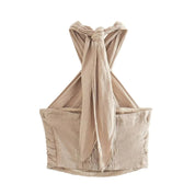 Dames Linnen Halter Top met Open Rug en Getailleerde Pasvorm | Crop Top | Goldy