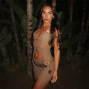 Dames Halter Mini Jurk met Opengewerkt Design | Luchtig en Perfect voor het Strand | Golza
