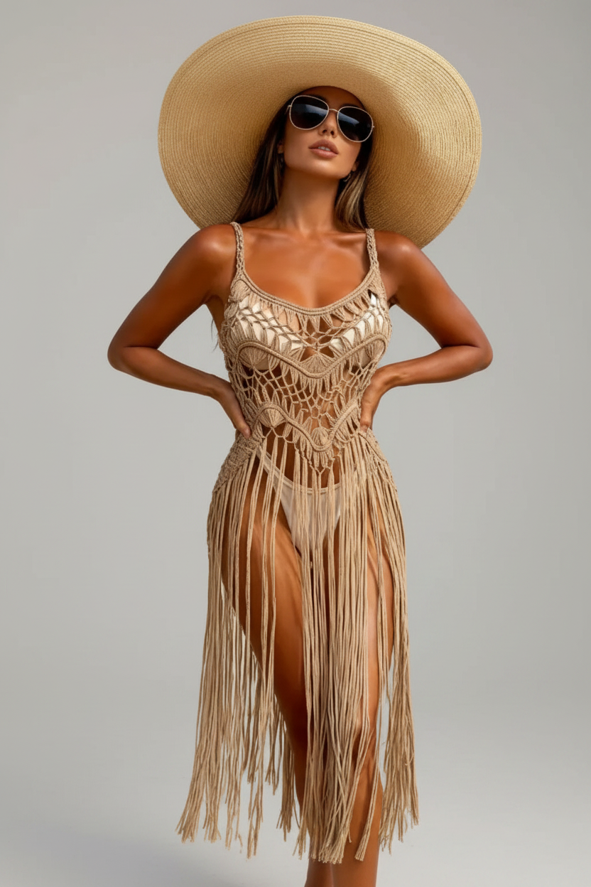 Dames Bohemian Gehaakte Strand Cover-Up | Luchtige Crochet Jurk met Fringe Details | Gomina