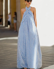Dames Zomers Gestreepte Halter Maxi Jurk | Luchtig en Perfect voor het Strand en Zon | Gonaco