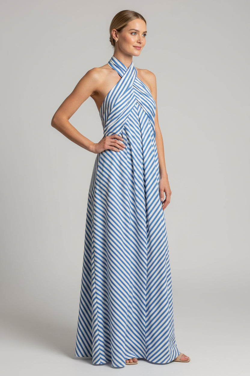 Dames Zomers Gestreepte Halter Maxi Jurk | Luchtig en Perfect voor het Strand en Zon | Gonaco