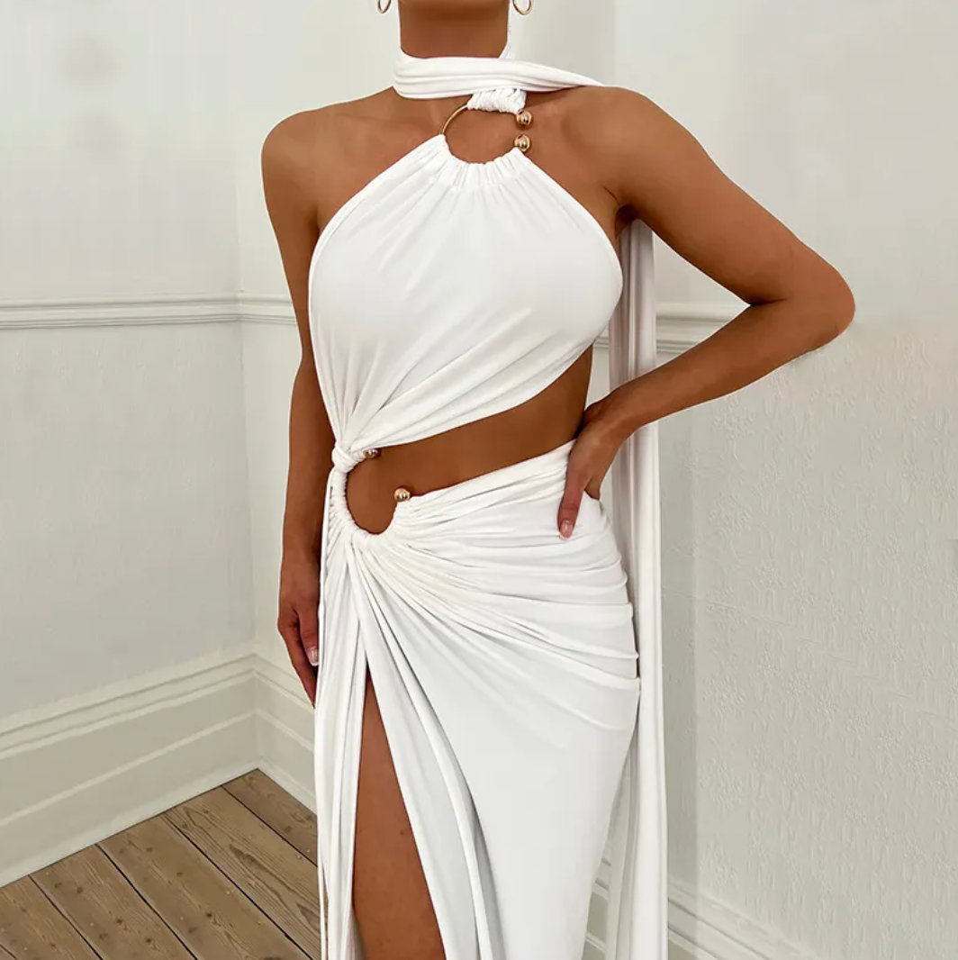 Dames Cut-Out Maxi Jurk met Split en Open Rug | Gonika
