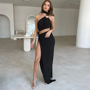 Dames Cut-Out Maxi Jurk met Split en Open Rug | Gonika