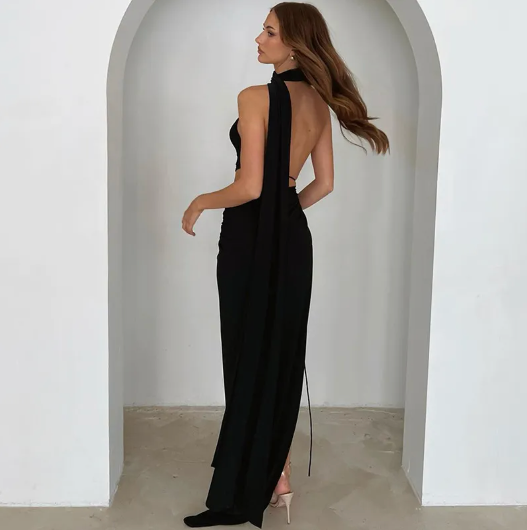 Dames Cut-Out Maxi Jurk met Split en Open Rug | Gonika