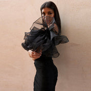 Dames Off-Shoulder Mesh Jurk met Pofmouwen | Fitted Mini Jurk met Statement Volume | Gordana