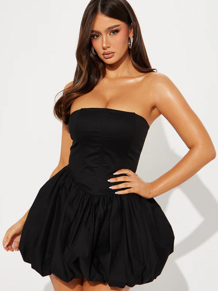 Dames Strapless Mini Tube Jurk met Volume Rok | Gorsiara