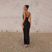 Dames Elegante Satijnen Look Maxi Jurk met Open Rug | Trendy, Luxe en Vrouwelijk | Gosepa