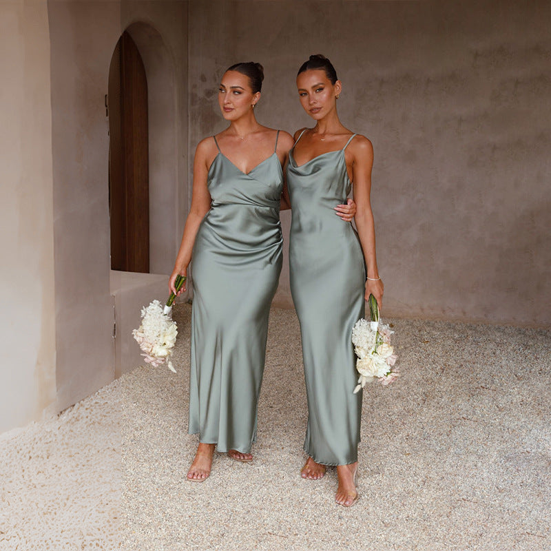 Dames Elegante Satijnen Look Maxi Jurk met Open Rug | Trendy, Luxe en Vrouwelijk | Gosepa