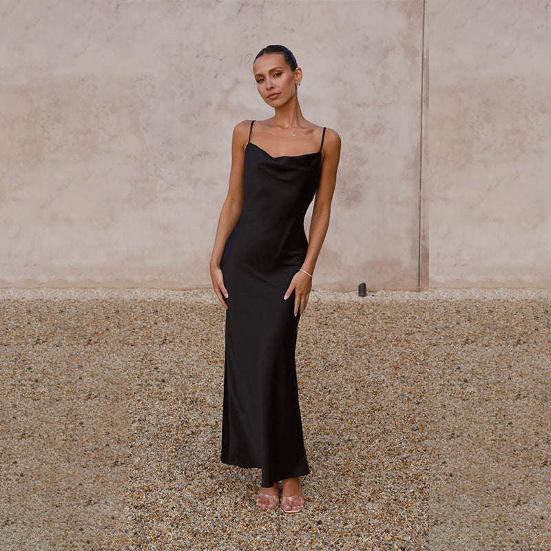 Dames Elegante Satijnen Look Maxi Jurk met Open Rug | Trendy, Luxe en Vrouwelijk | Gosepa