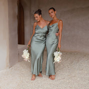 Dames Elegante Satijnen Look Maxi Jurk met Open Rug | Trendy, Luxe en Vrouwelijk | Gosepa