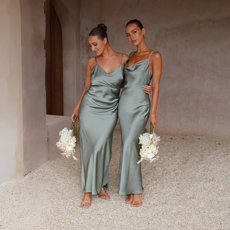 Dames Elegante Satijnen Look Maxi Jurk met Open Rug | Trendy, Luxe en Vrouwelijk | Gosepa