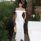Dames Zomerse Elegante Bardot Lace Slim Fit Maxi Jurk | Gota