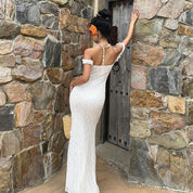 Dames Zomerse Elegante Bardot Lace Slim Fit Maxi Jurk | Gota