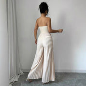 Dames Elegante Plissé Bandeau Jumpsuit met Wijde Pijpen en Korset Detail | Goyce